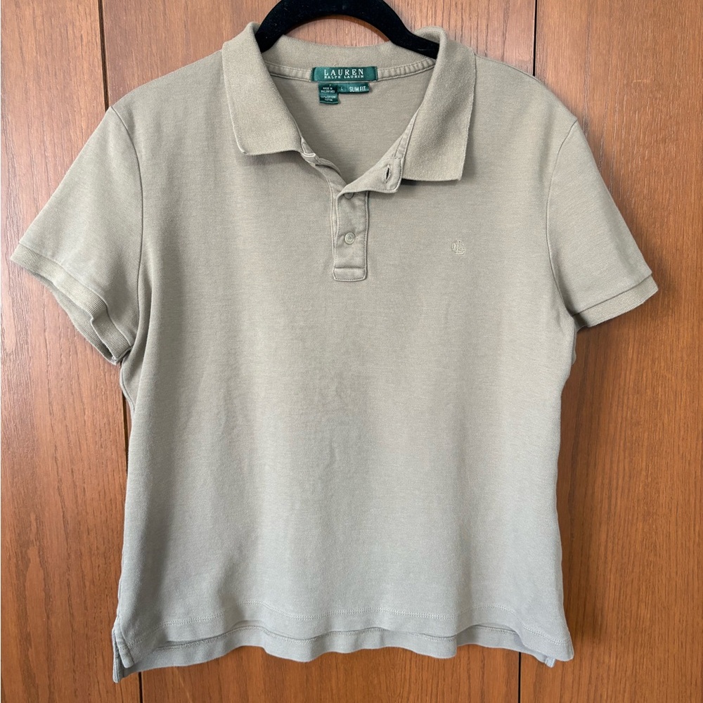 Lauren Ralph Lauren Olive Green Polo Crop Top Size Large Cotton Slim Fit Y2K